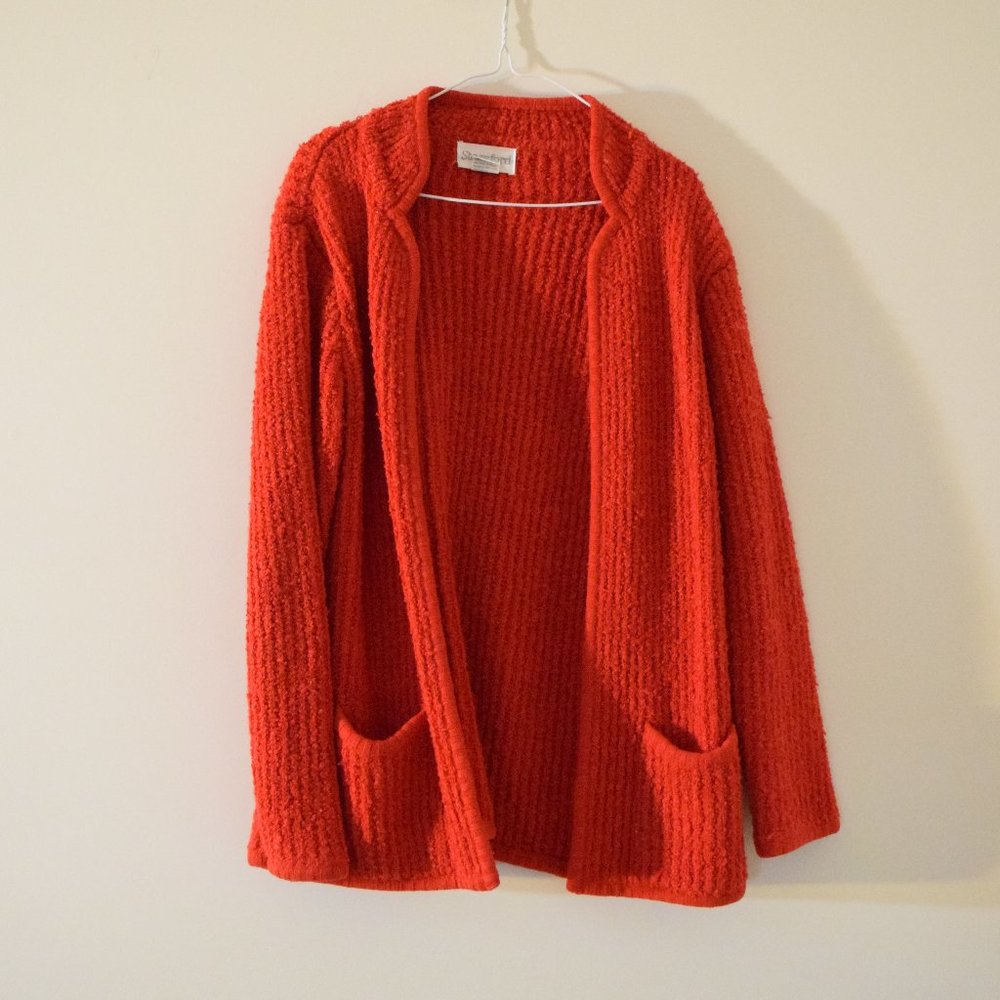 STAMFORD Vintage Red Fuzzy Knit Textured Open Cardigan | Size S